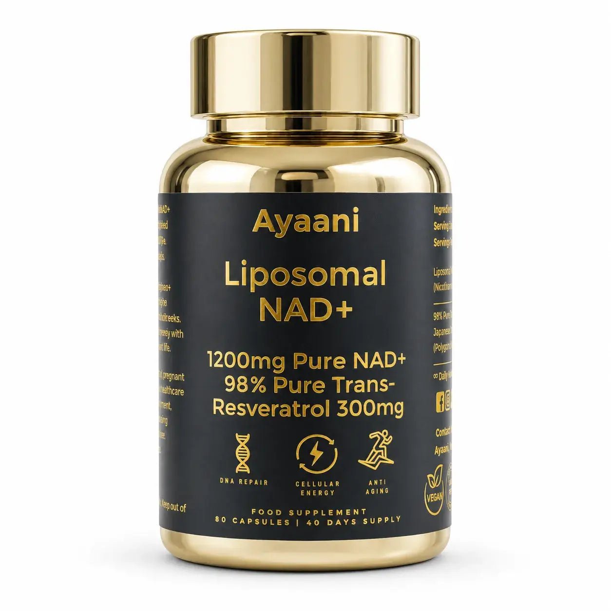 Liposomal NAD+ 1200mg with Resveratrol 300mg | Ayaani UK