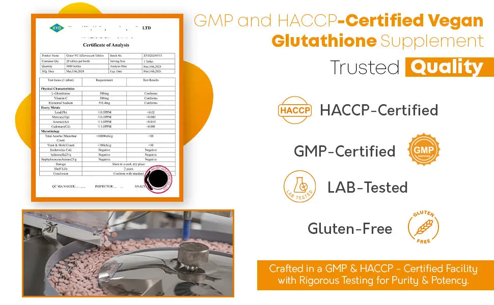 GMP and HACCP Certified Glutathione and Vitamin C Effervescent Supplement with Lab Testing