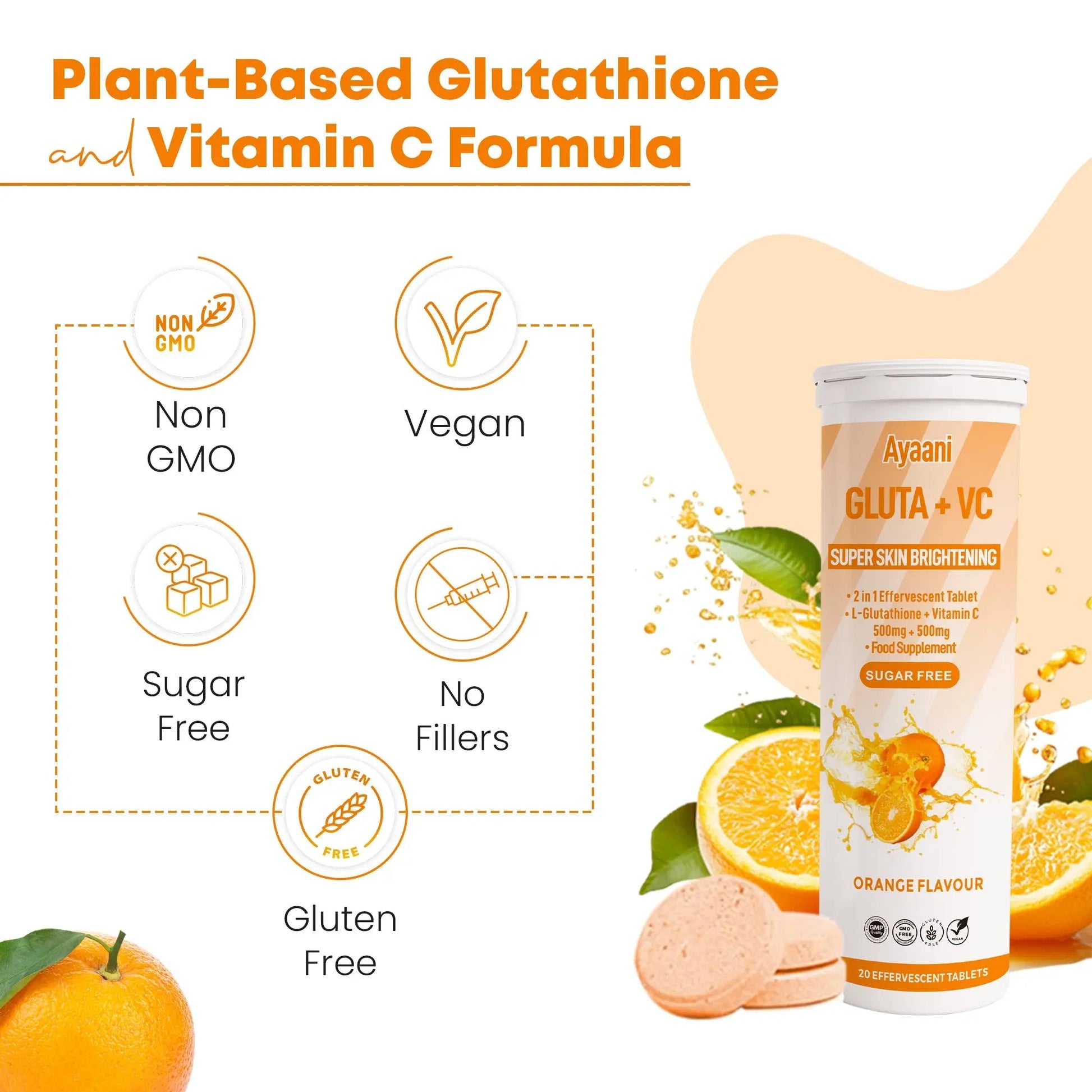 Certified Vegan Glutathione + Vitamin C Tablets Quality Tested and Gluten-Free