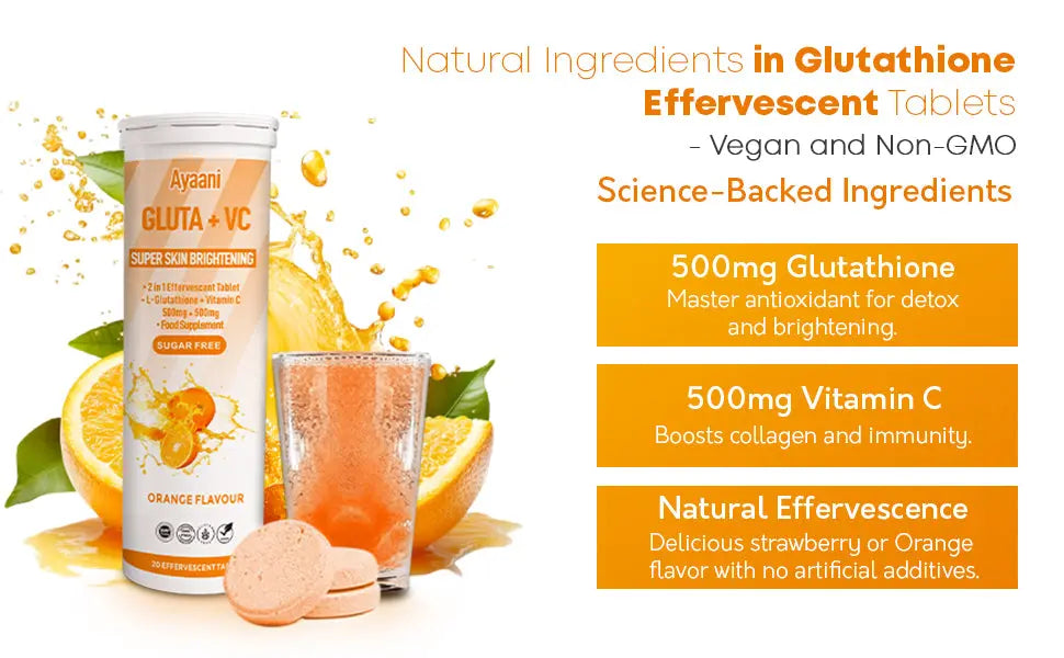Natural Ingredients in Glutathione Effervescent Tablets with 500mg Vitamin C and 500mg Glutathione