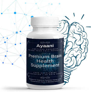 Ayaani Premium Brain Health Supplement – 60 vegan capsules for focus, memory, and cognitive performance.