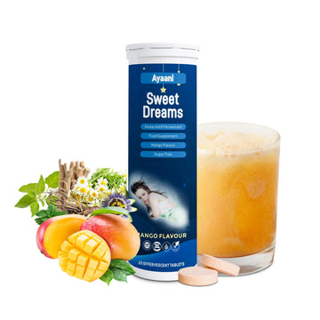 Ayaani Sweet Dreams sleep tablets with magnesium, ashwagandha, griffonia, and valerian root for holistic rest.