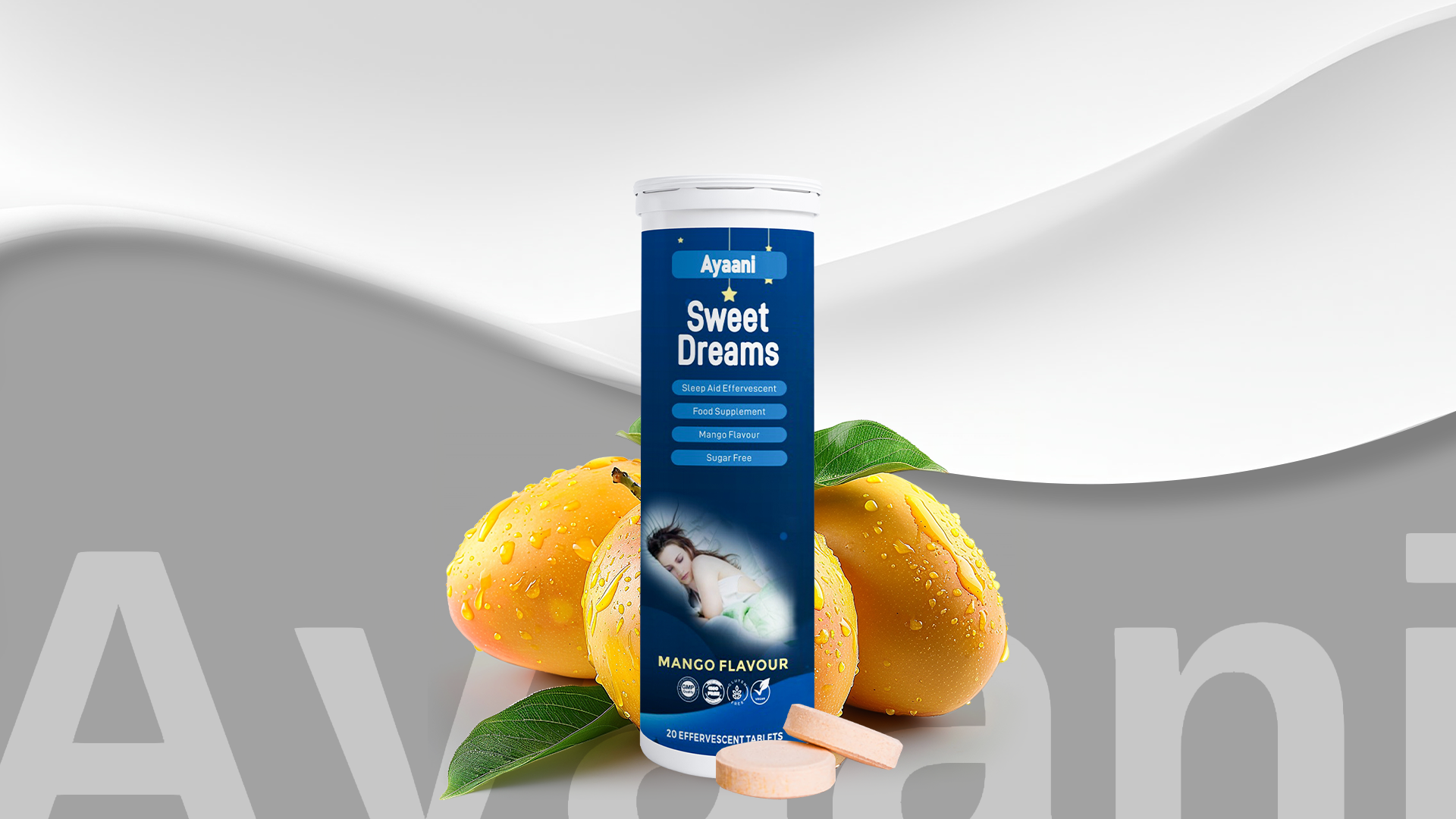 Ayaani Sweet Dreams sleep tablets with magnesium, ashwagandha, griffonia, and valerian root for holistic rest.slider_item_zkqxPD