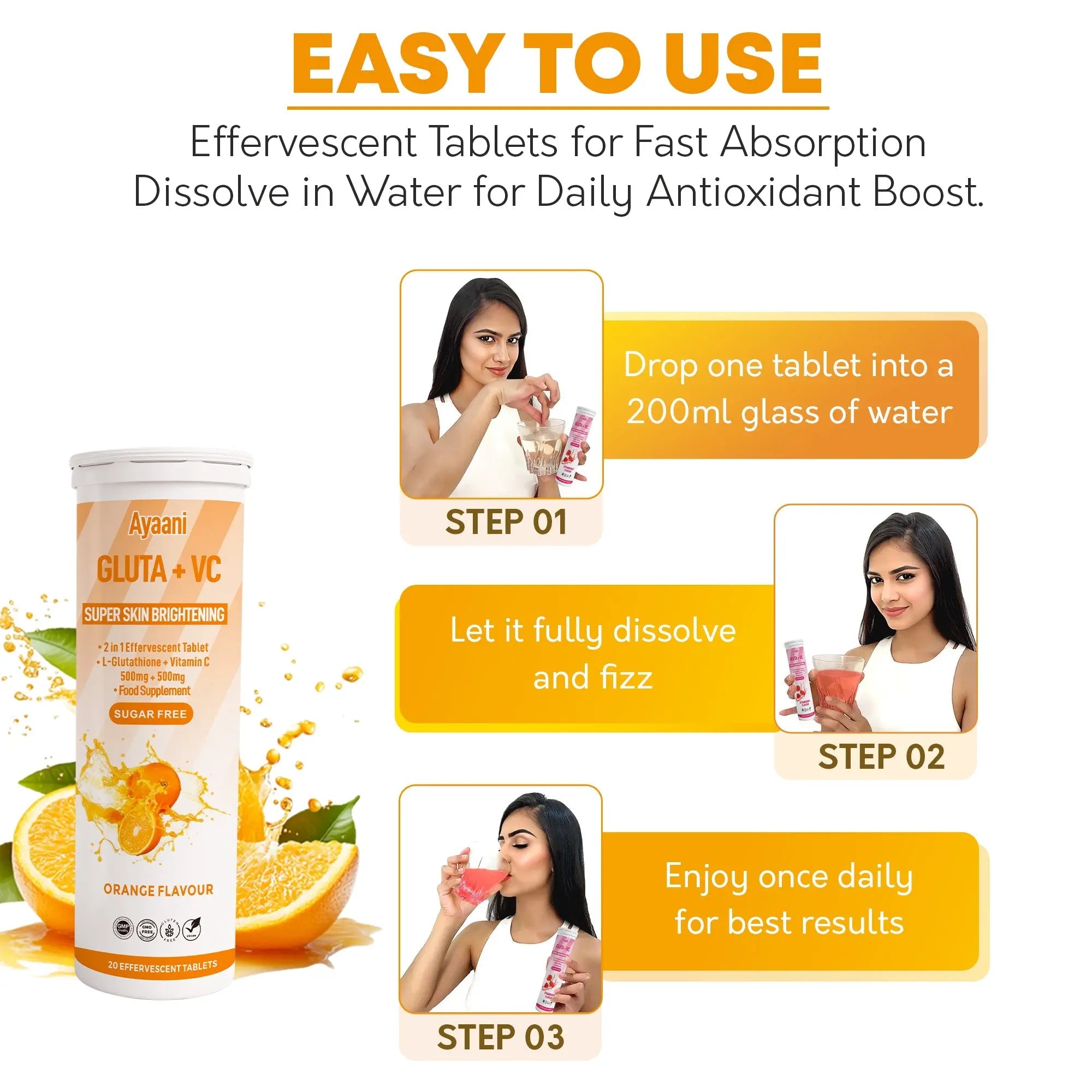 Easy to Use Glutathione + Vitamin C Effervescent Tablets Simply Dissolve in Water for Daily Glow