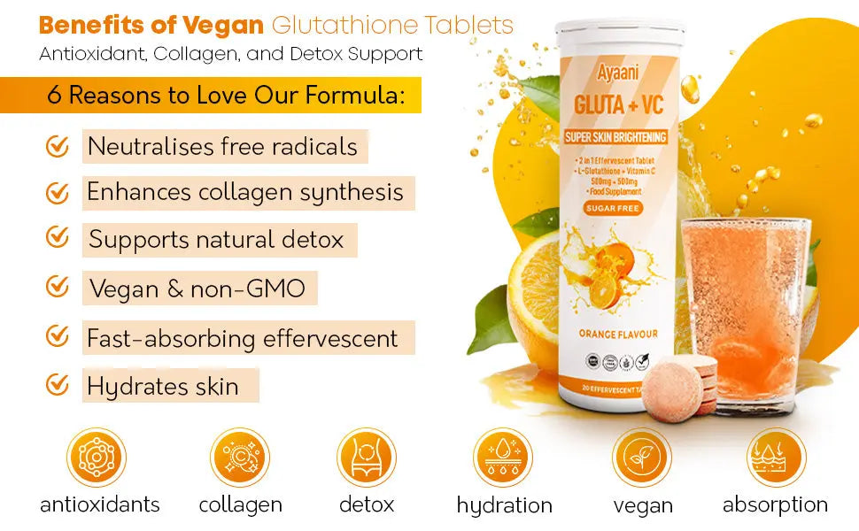 Certified Vegan Glutathione + Vitamin C Tablets Quality Tested and Gluten-Free