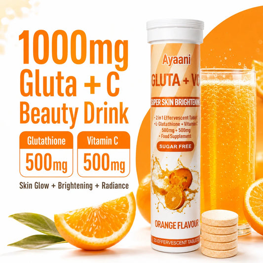 Orange beauty drink with 500mg glutathione and 500mg vitamin C