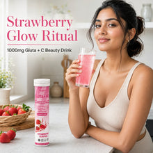 Woman enjoying Ayaani strawberry glutathione beauty drink as a daily ritual