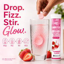 Strawberry effervescent tablet dissolving in water with Ayaani tube