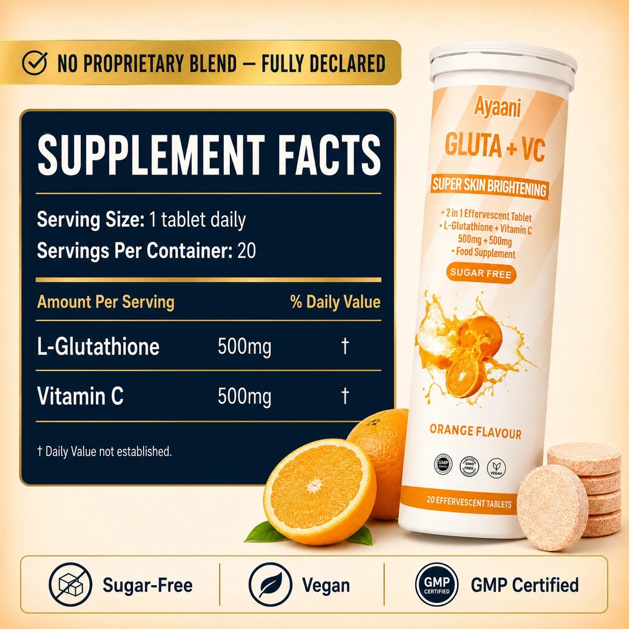 Glutathione and Vitamin C Effervescent 1000mg | Orange Flavour