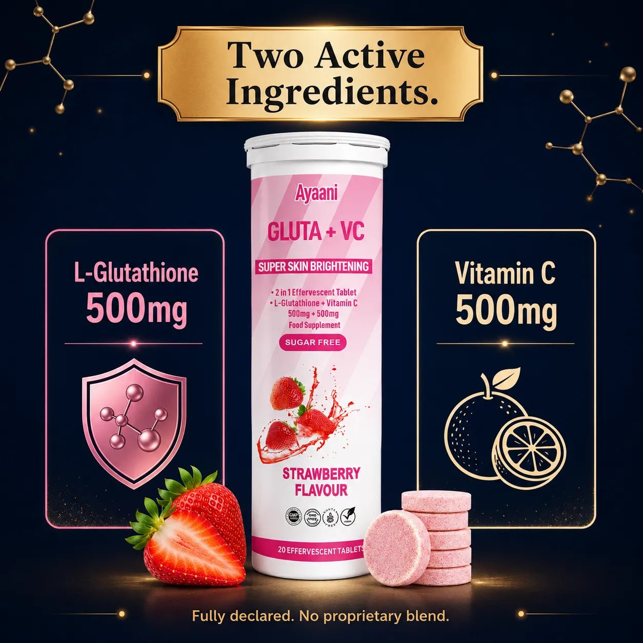 Glutathione and Vitamin C Skin Glow Effervescent | Strawberry Flavour