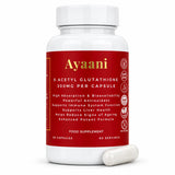 Ayaani S-Acetyl L-Glutathione 300mg vegan capsules bottle with capsule on white background