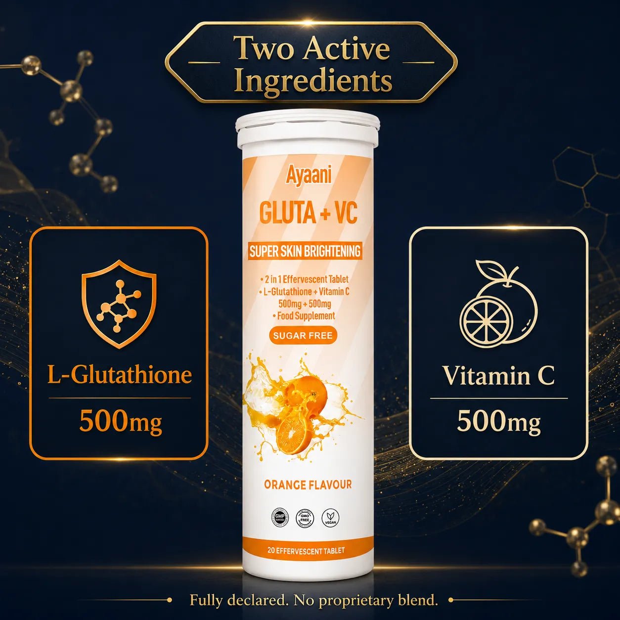 Glutathione and Vitamin C Effervescent 1000mg | Orange Flavour