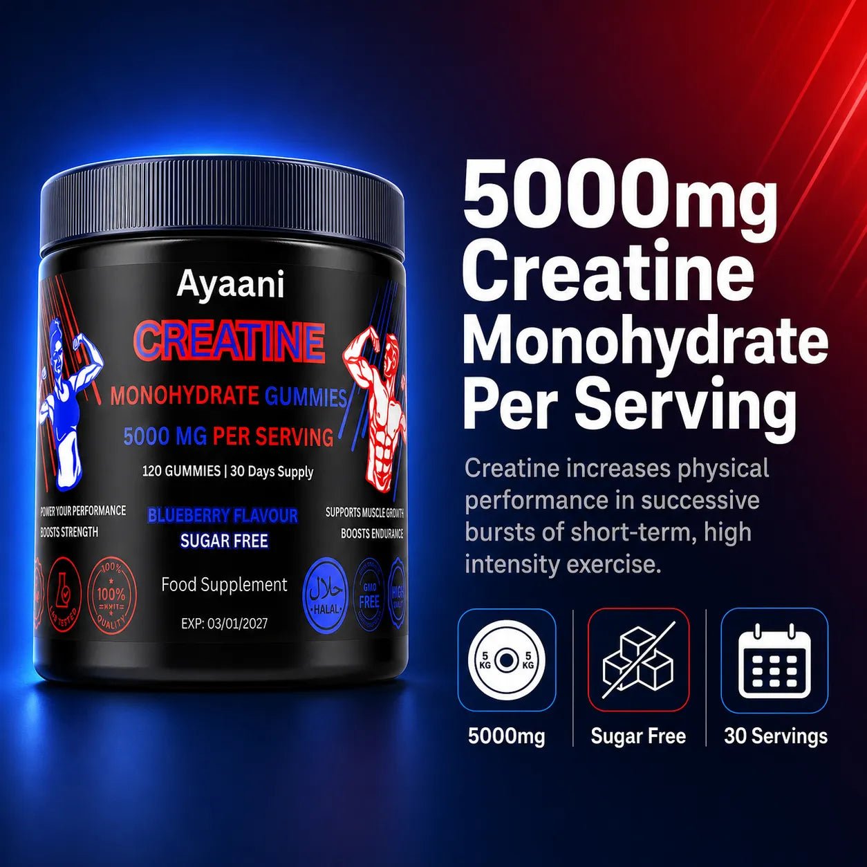 Creatine Gummies 5000mg | Sugar-Free Vegan with Alpha-GPC | Ayaani UK