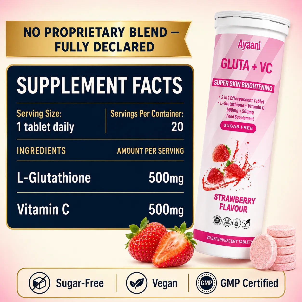 Glutathione and Vitamin C Skin Glow Effervescent | Strawberry Flavour