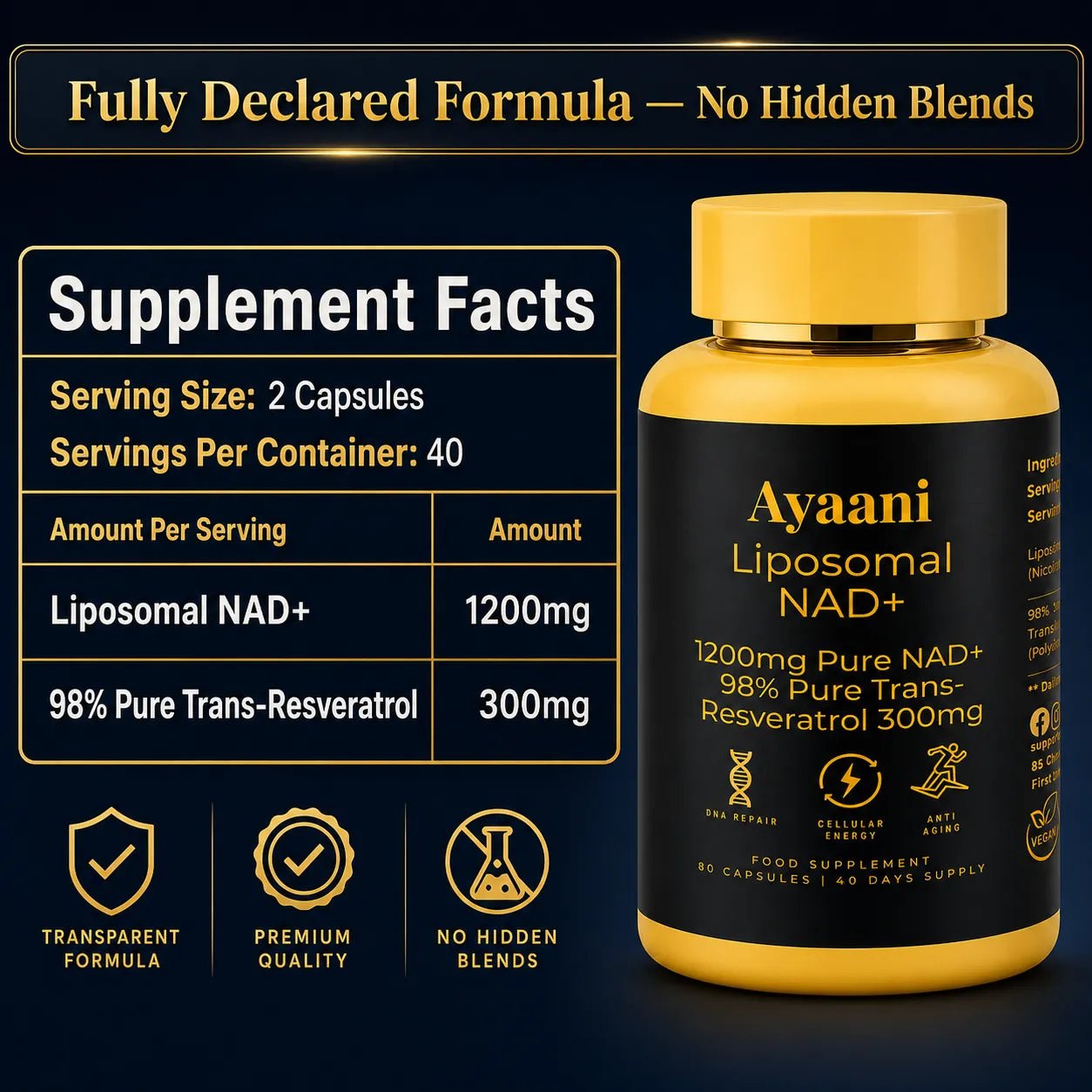 NAD+ 1200mg Liposomal with Resveratrol 300mg | Cellular Energy Support