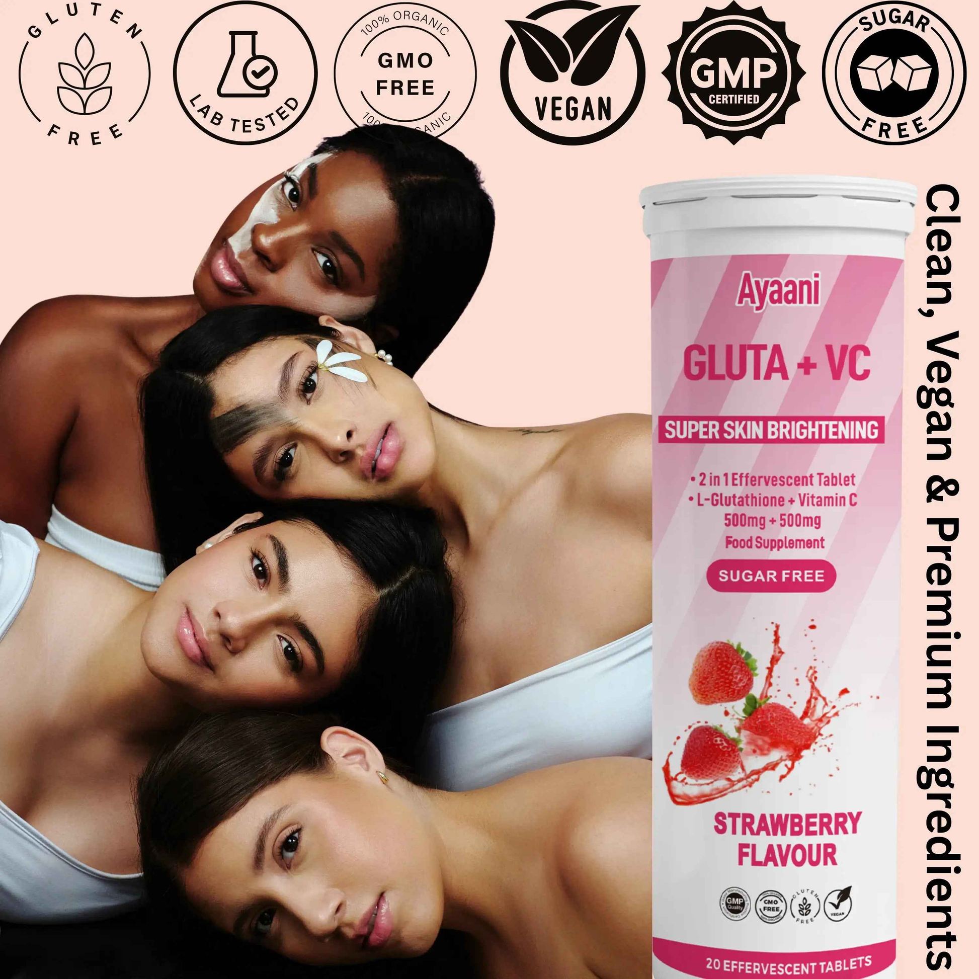 Glutathione 500mg & Vitamin C 500mg Effervescent Tablets – Strawberry Flavour – 20 Tablets