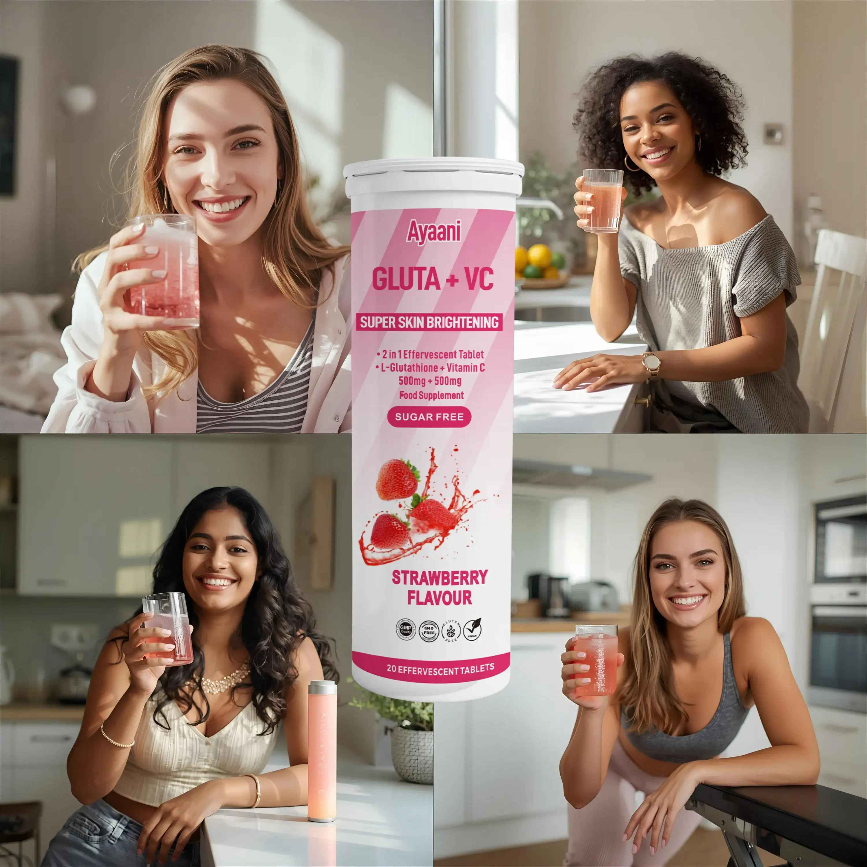 Glutathione 500mg & Vitamin C 500mg Effervescent Tablets – Strawberry Flavour – 20 Tablets