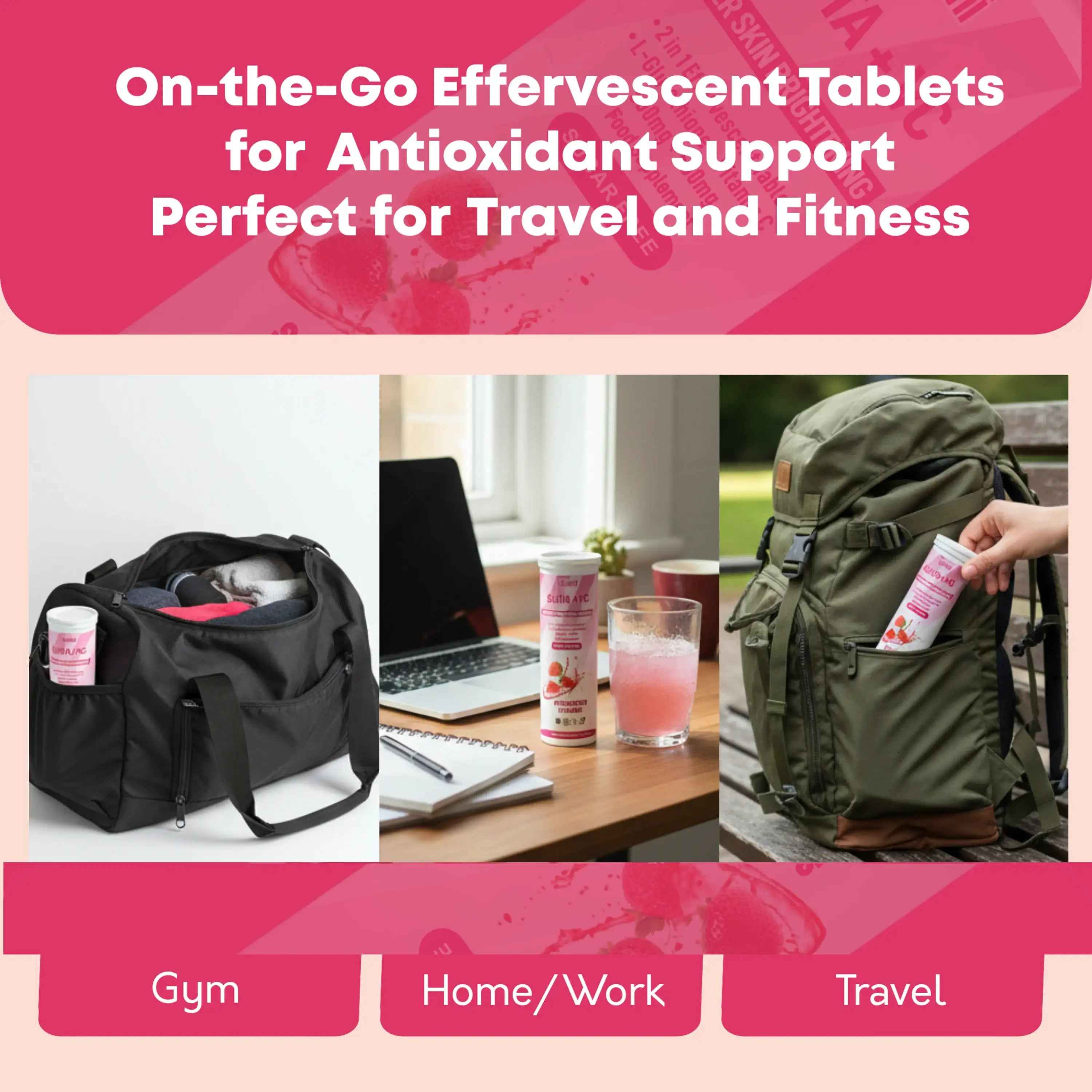 Glutathione 500mg & Vitamin C 500mg Effervescent Tablets – Strawberry Flavour – 20 Tablets