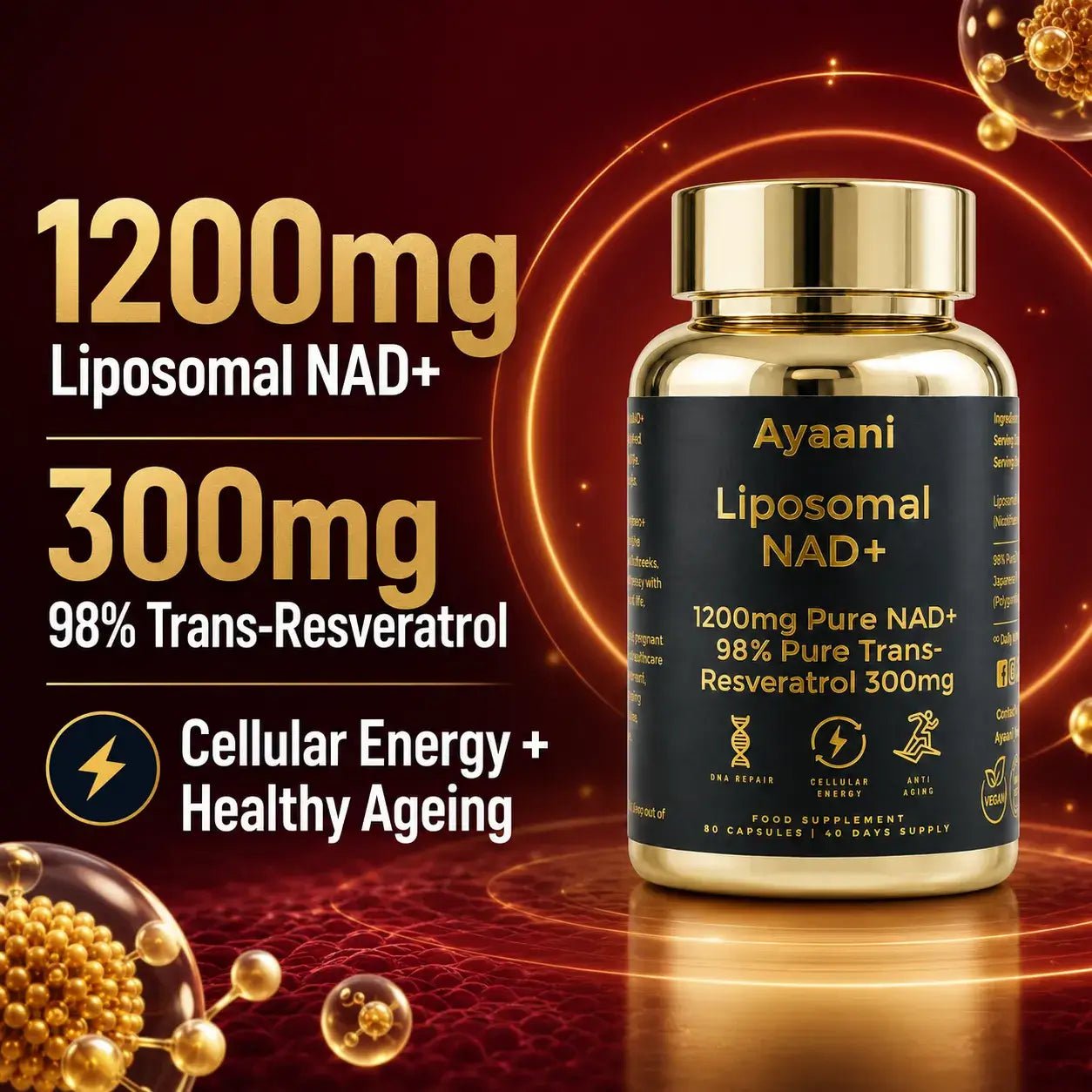 NAD+ 1200mg Liposomal with Resveratrol 300mg | Cellular Energy Support