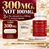 Ayaani 300mg S-Acetyl Glutathione dose comparison with 100mg capsule format