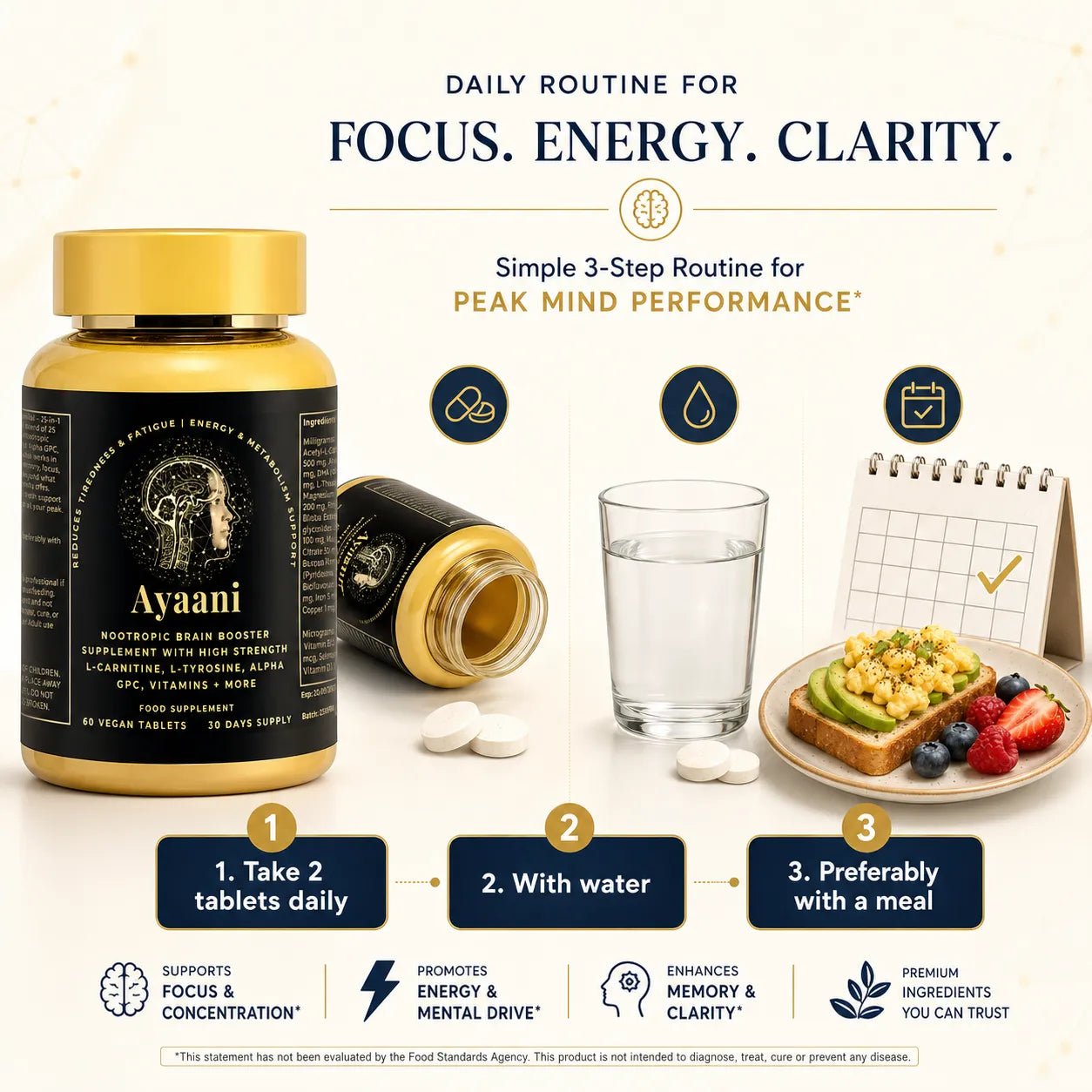Focus Nootropic Brain Cognitive Support Formula | 25-Ingredient Blend