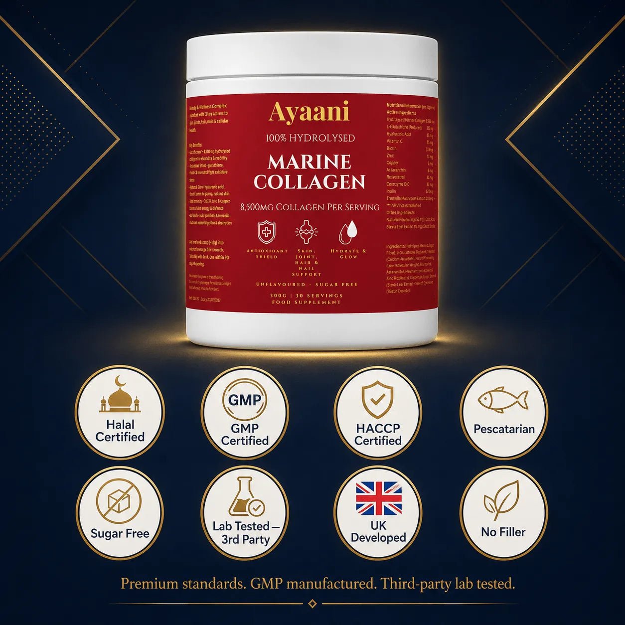 Marine Collagen Complex 8,500mg | Skin, Hair, Nails & Joints | Ayaani UK