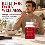 Ayaani S-Acetyl Glutathione 300mg daily wellness lifestyle with one capsule daily and 60-day supply