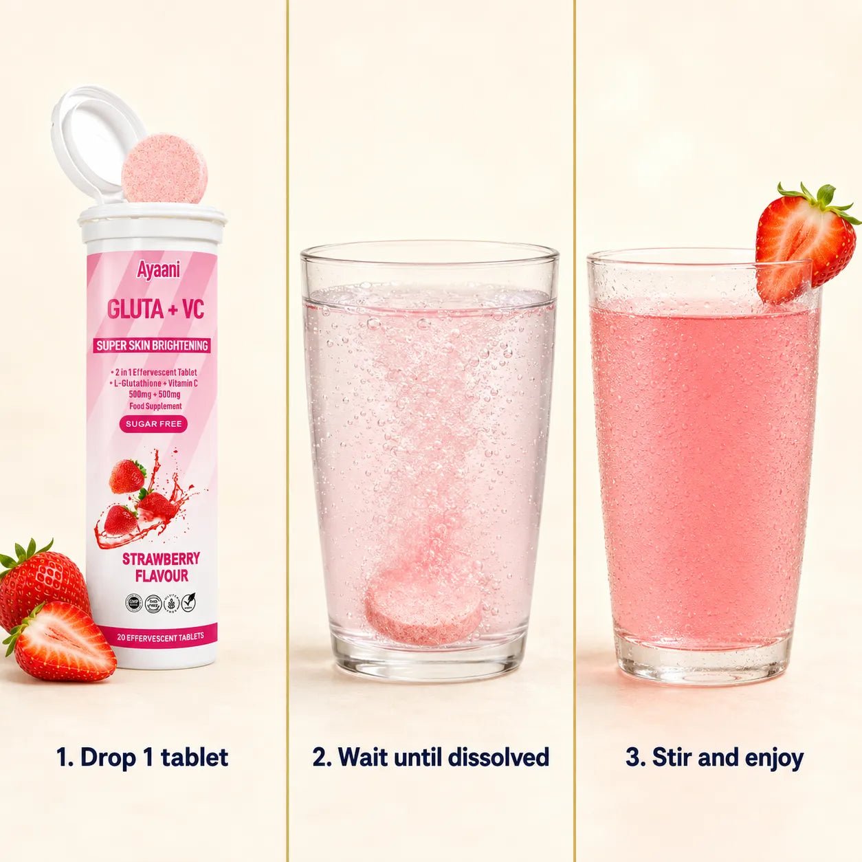 Glutathione and Vitamin C Skin Glow Effervescent | Strawberry Flavour