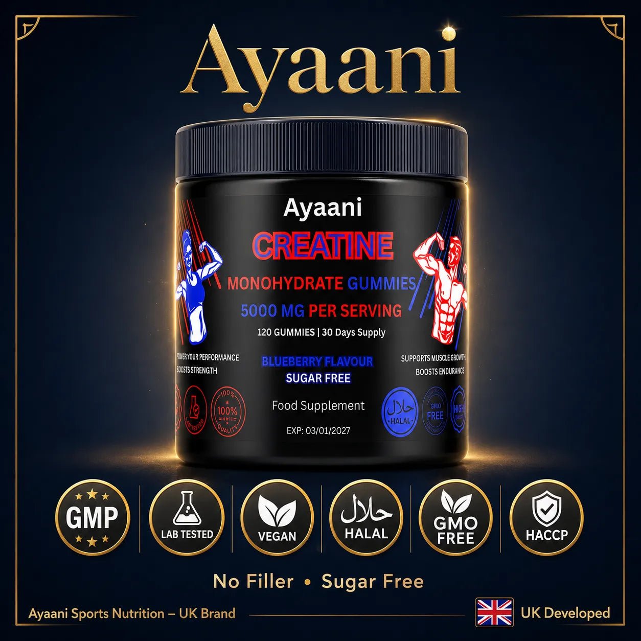 Creatine Gummies 5000mg | Sugar-Free Vegan with Alpha-GPC | Ayaani UK