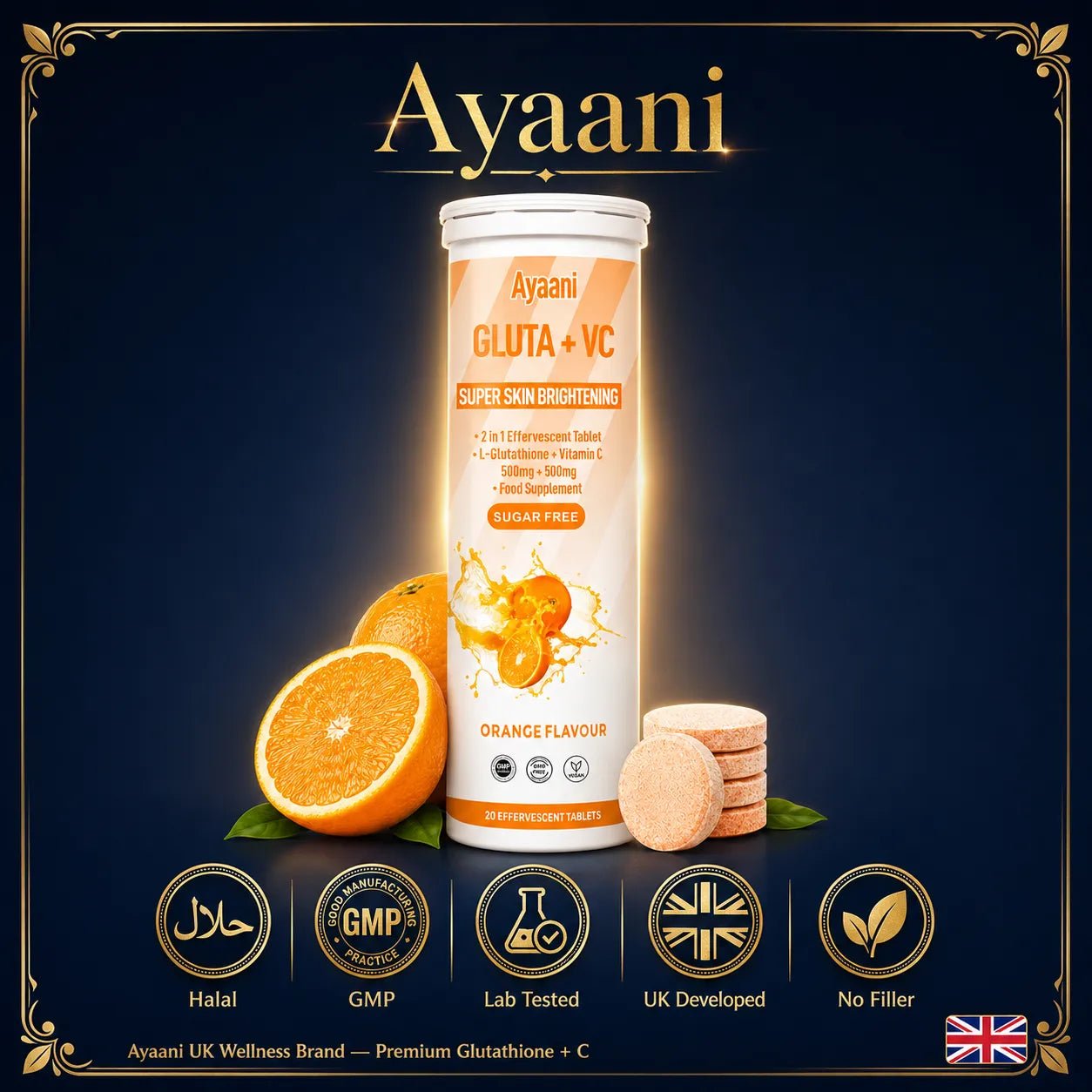 Glutathione and Vitamin C Effervescent 1000mg | Orange Flavour