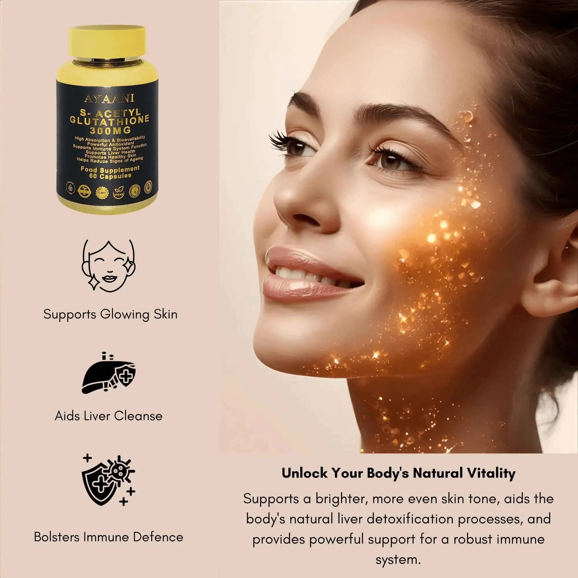 S-Acetyl Glutathione 300mg | High-Absorption Vegan Capsules | Ayaani