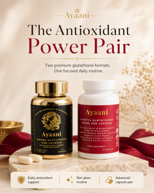 Ayaani Antioxidant Power Pair bundle hero with Glutathione Softgels and S-Acetyl Glutathione
