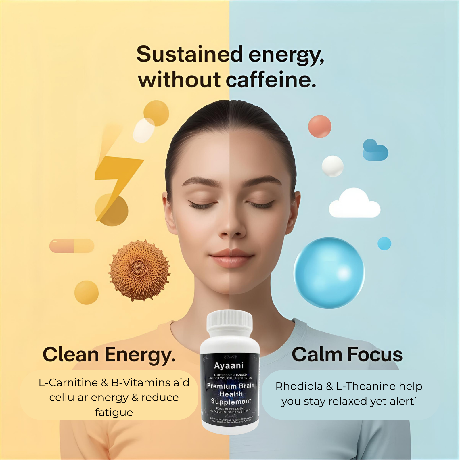 AYAANI Brain Focus Nootropic – 60 Vegan Capsules | 25-Ingredient Blend Ayaani