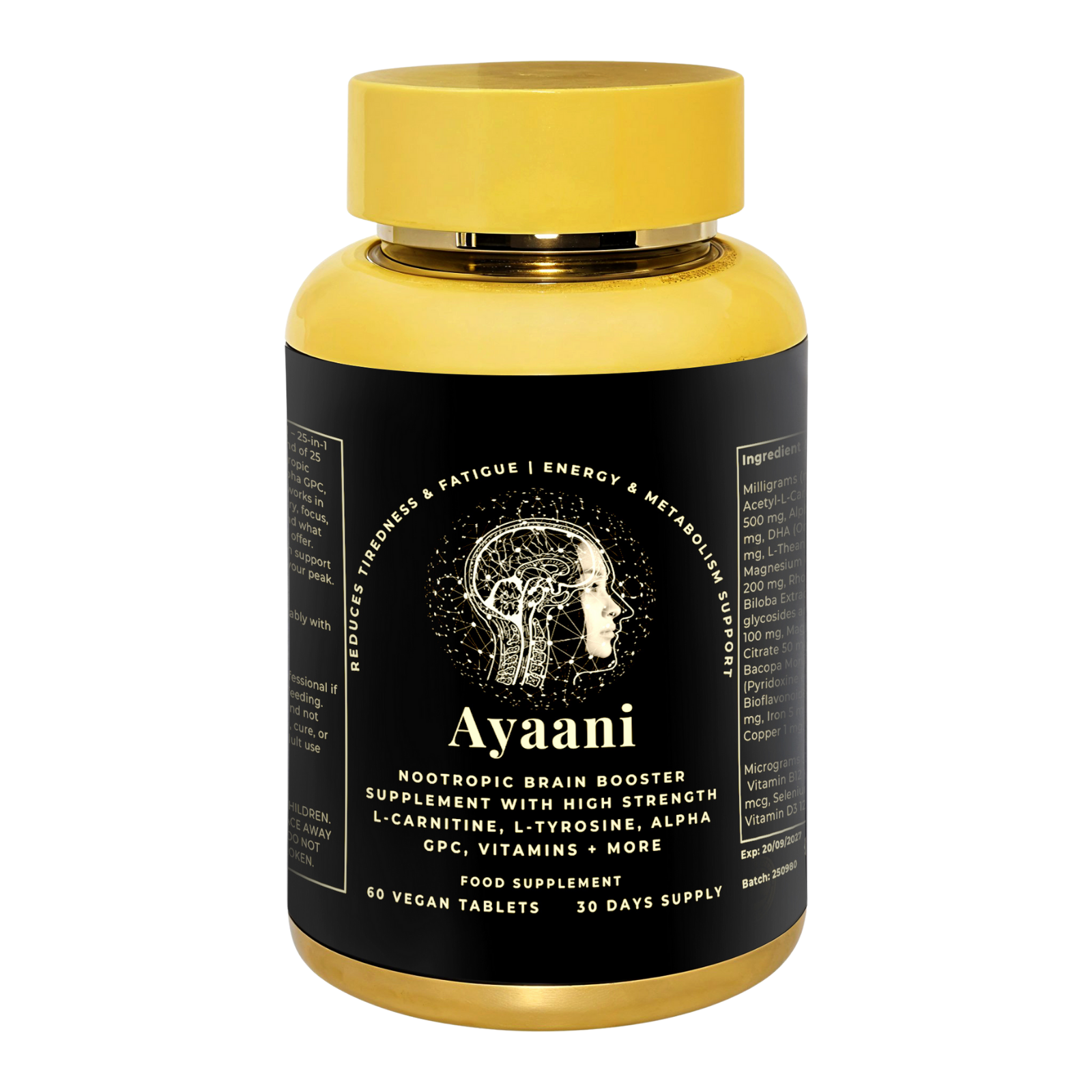 Focus Nootropic Brain – 60 Vegan Capsules | 25-Ingredient Blend | Ayaani