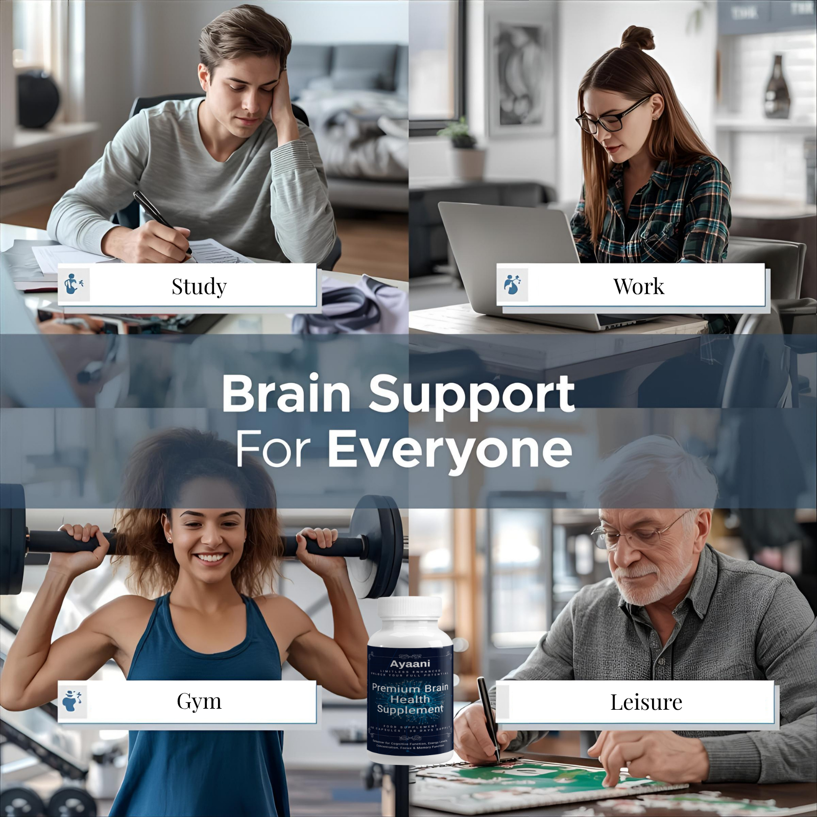 AYAANI Brain Focus Nootropic – 60 Vegan Capsules | 25-Ingredient Blend Ayaani