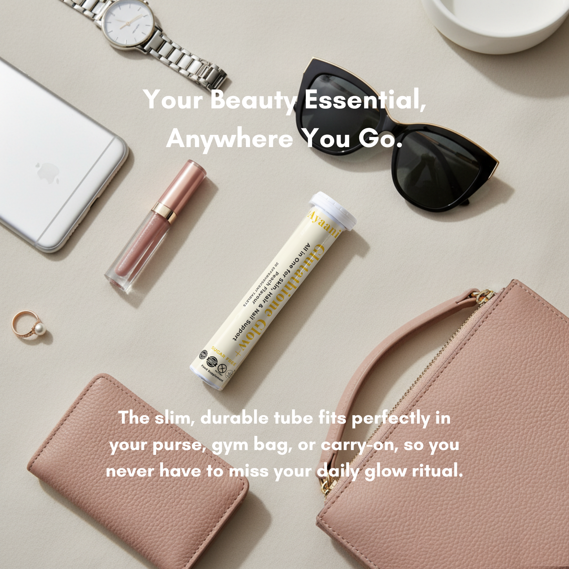 Ayaani Glutathione Glow+ 1200 mg – Peach Flavour Effervescent Beauty Tablets with Vitamin C, Hyaluronic Acid & Alpha‑Lipoic Acid – Skin Care, Hydration & Immune Support – 20 Tablets - Ayaani