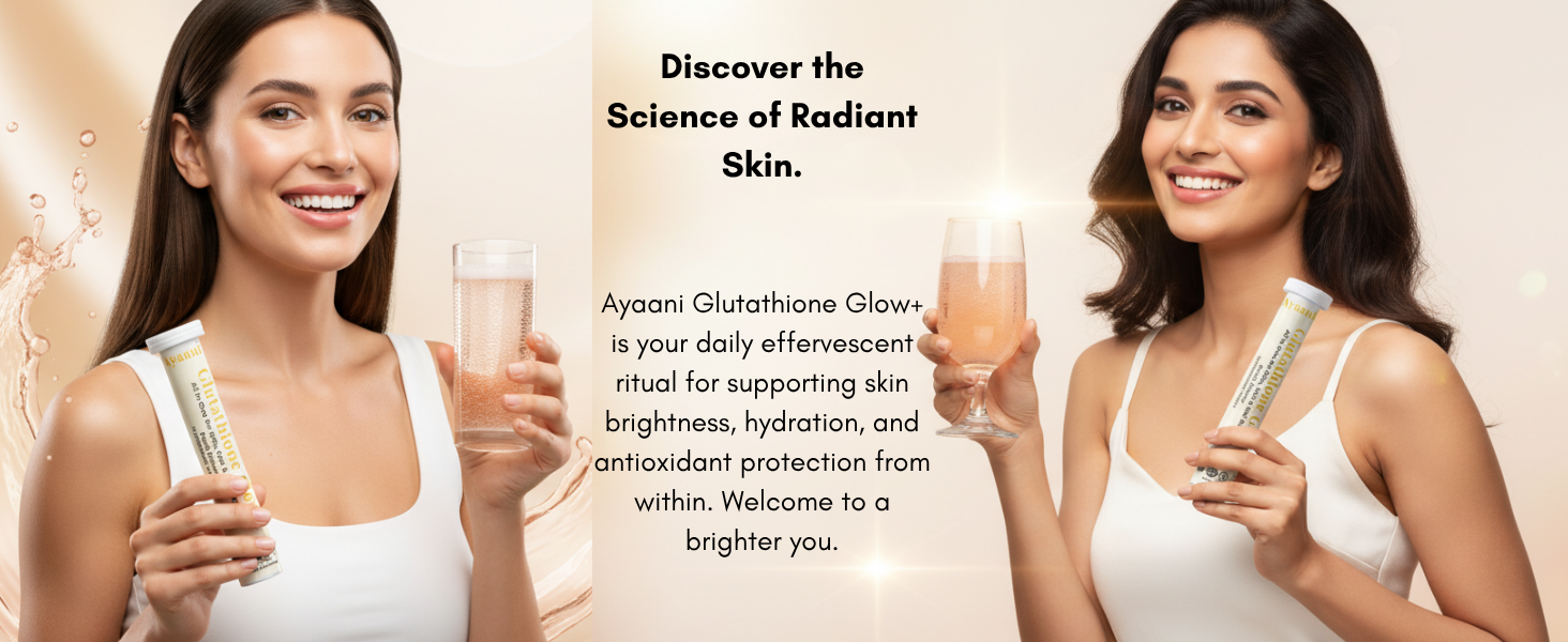 Ayaani Glutathione Glow+ 1200 mg – Peach Flavour Effervescent Beauty Tablets with Vitamin C, Hyaluronic Acid & Alpha‑Lipoic Acid – Skin Care, Hydration & Immune Support – 20 Tablets - Ayaani