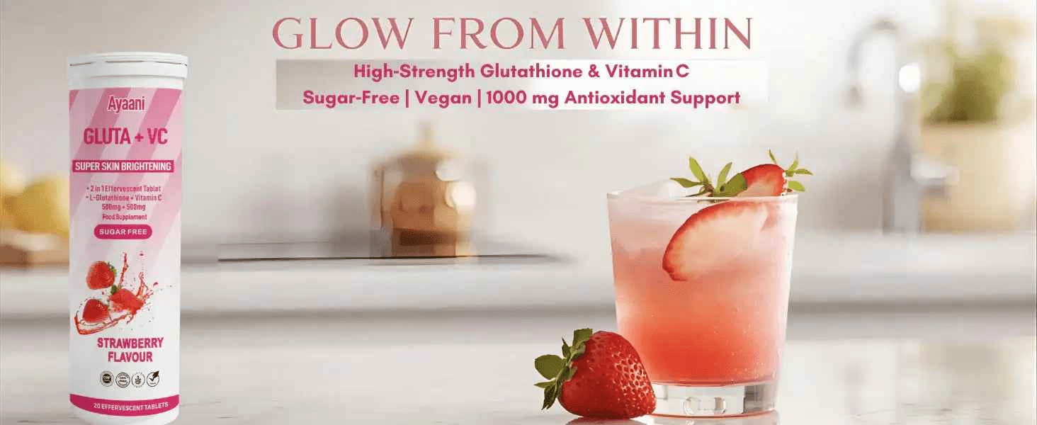Glutathione & Vitamin C Effervescent Tablets | Strawberry | Ayaani UK Glutathione & Vitamin C Effervescent Tablets | Strawberry | Ayaani UK
