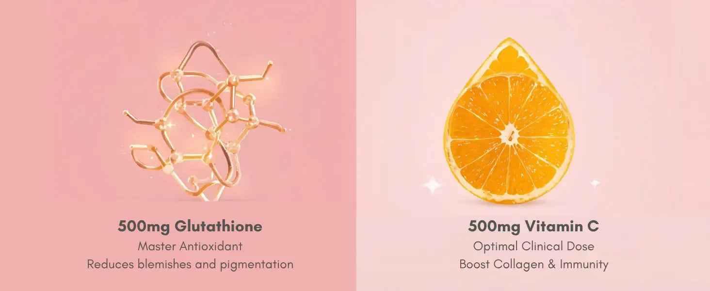 Glutathione 500mg & Vitamin C 500mg Effervescent Tablets – Strawberry Flavour – 20 Tablets