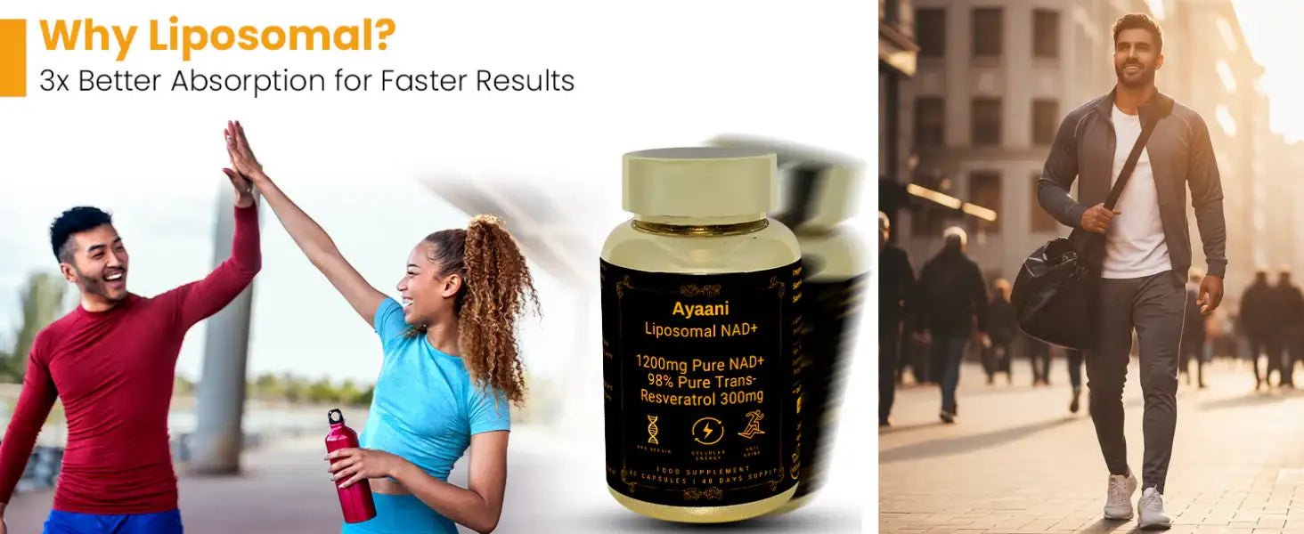 Liposomal NAD+ 1200 mg with Resveratrol – 80 Vegan Capsules | AYAANI Ayaani