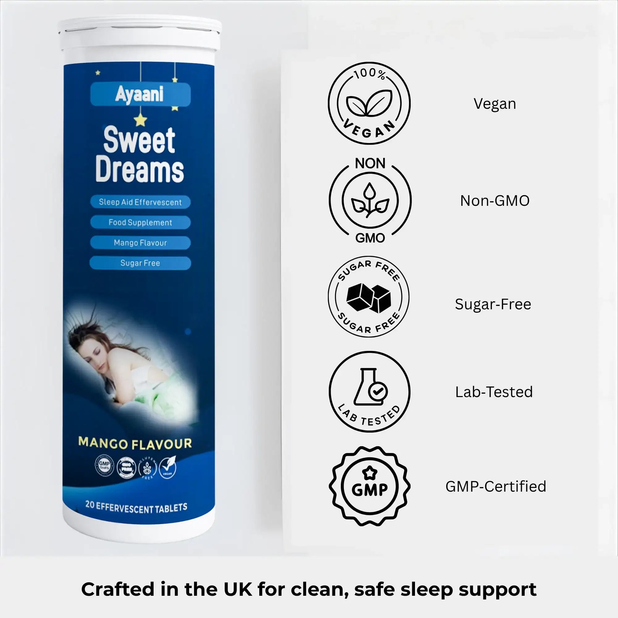 AYAANI Night-Time Relaxation Effervescent Tablets – Mango, Vegan Ayaani