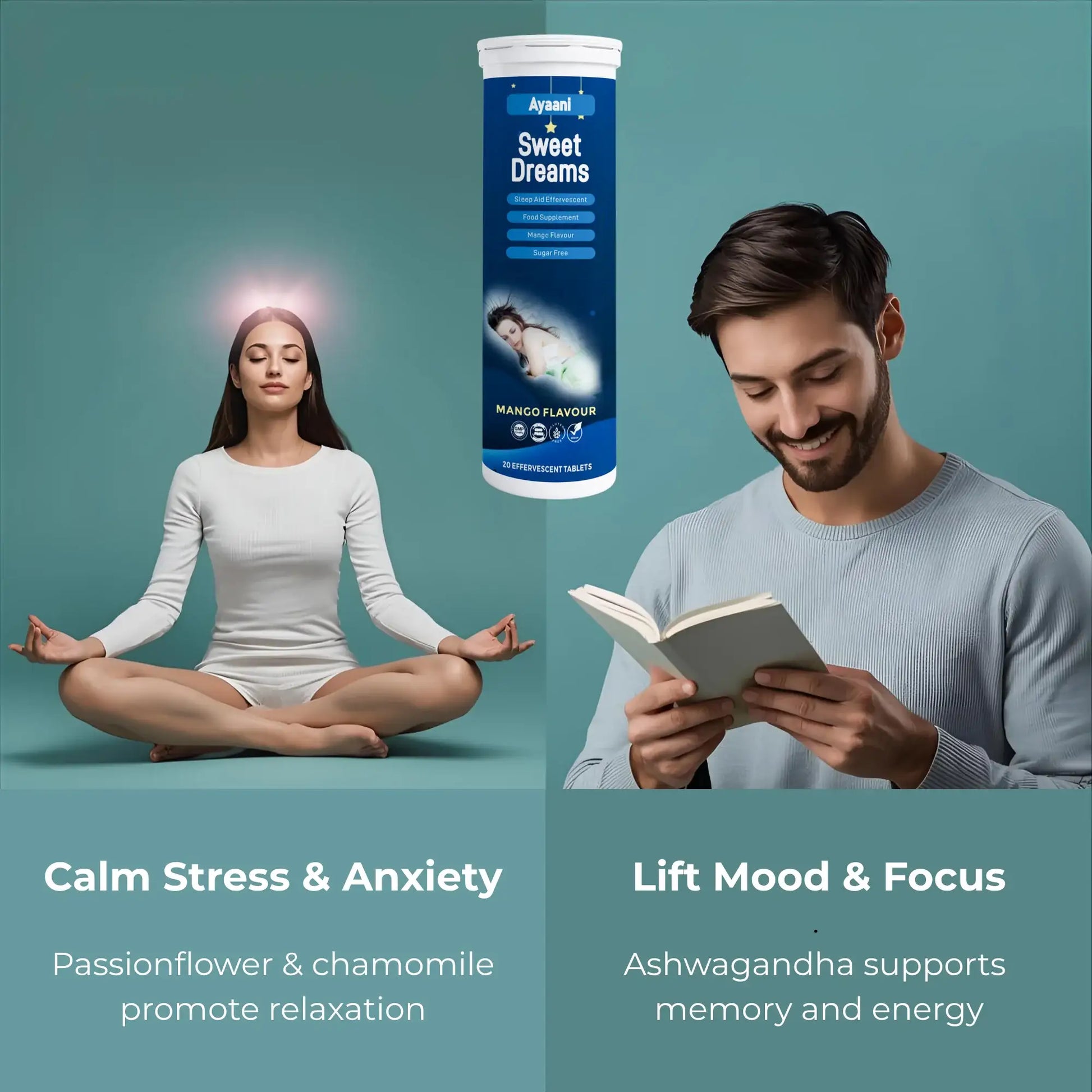 AYAANI Night-Time Relaxation Effervescent Tablets – Mango, Vegan Ayaani