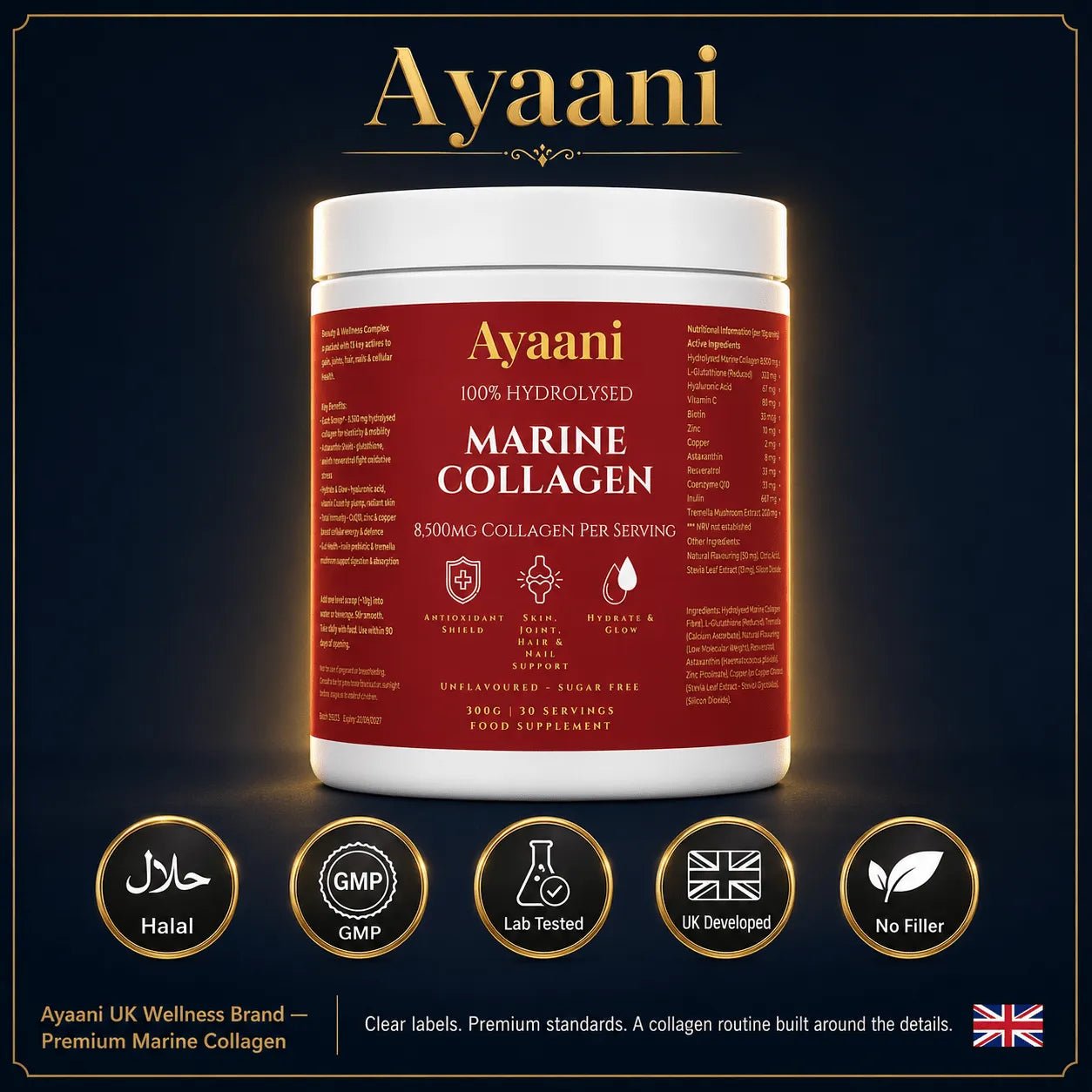 Marine Collagen Complex 8,500mg | Skin, Hair, Nails & Joints | Ayaani UK