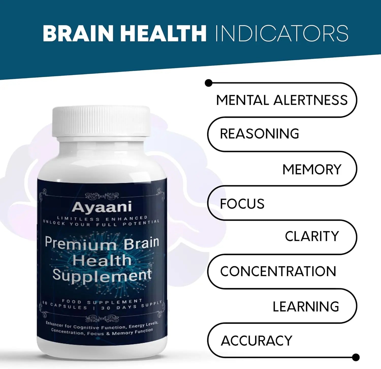 Ayaani Brain Supplement enhances cognition, focus, stamina, and promotes calm and clarity