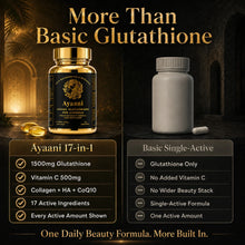 Ayaani 17-in-1 glutathione softgels comparison image versus basic single-active glutathione formula