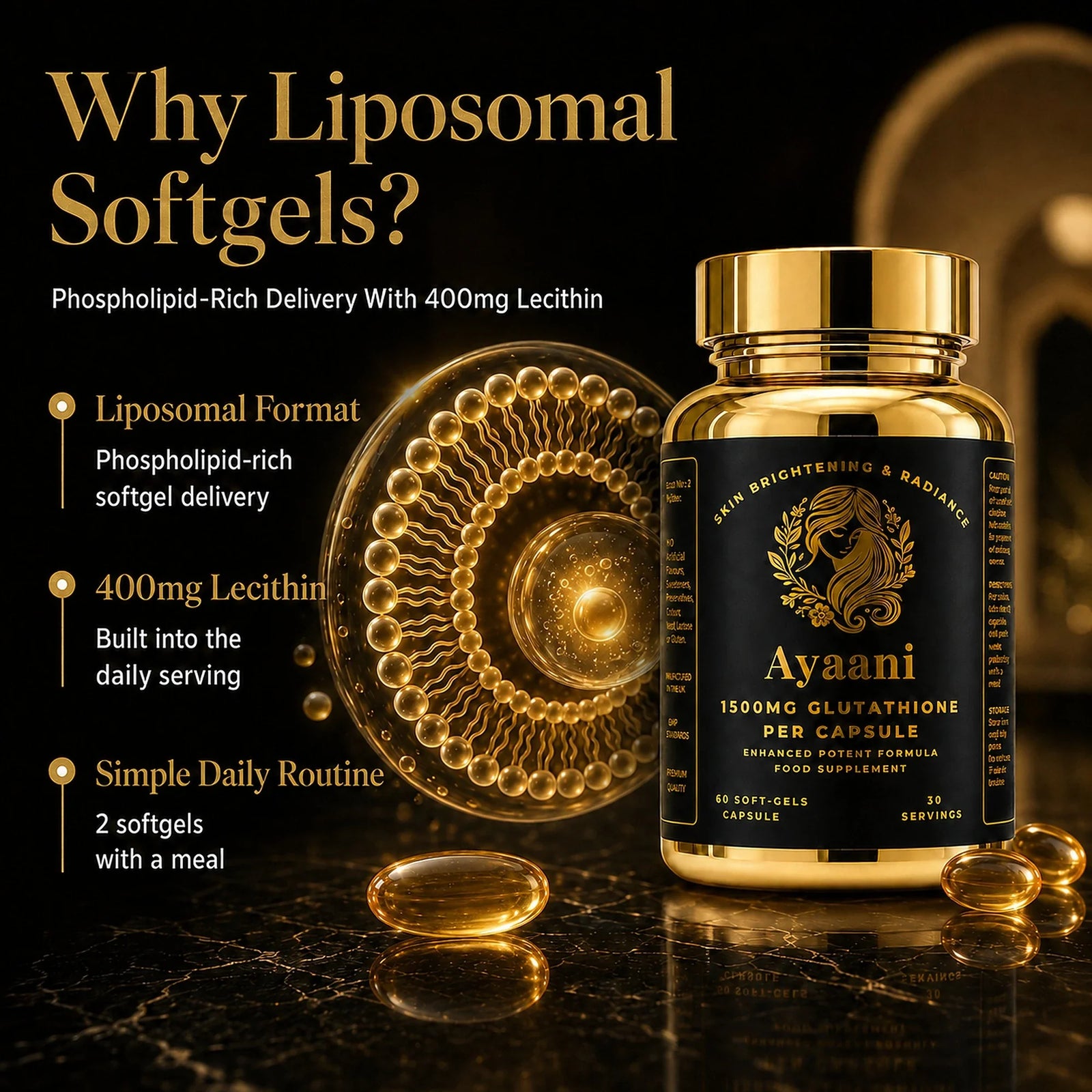 glutathione softgels 400mg 1500mg | High-Strength liposomal glutathione enriched with Face and body balm Size:25 Grams