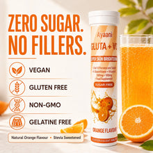 Ayaani Orange effervescent glutathione drink with zero sugar, no fillers, vegan, gluten free, non-GMO and gelatine free