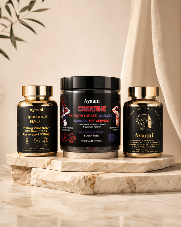 The Performance Stack bundle with Ayaani Focus, Creatine Gummies and NAD+