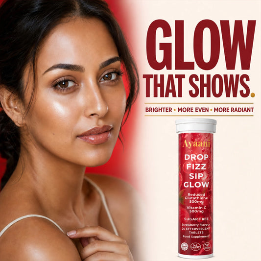 Ayaani Strawberry glutathione beauty drink product image with model