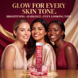 Ayaani Strawberry glutathione and vitamin C beauty drink with three women and Glow for Every Skin Tone messaging